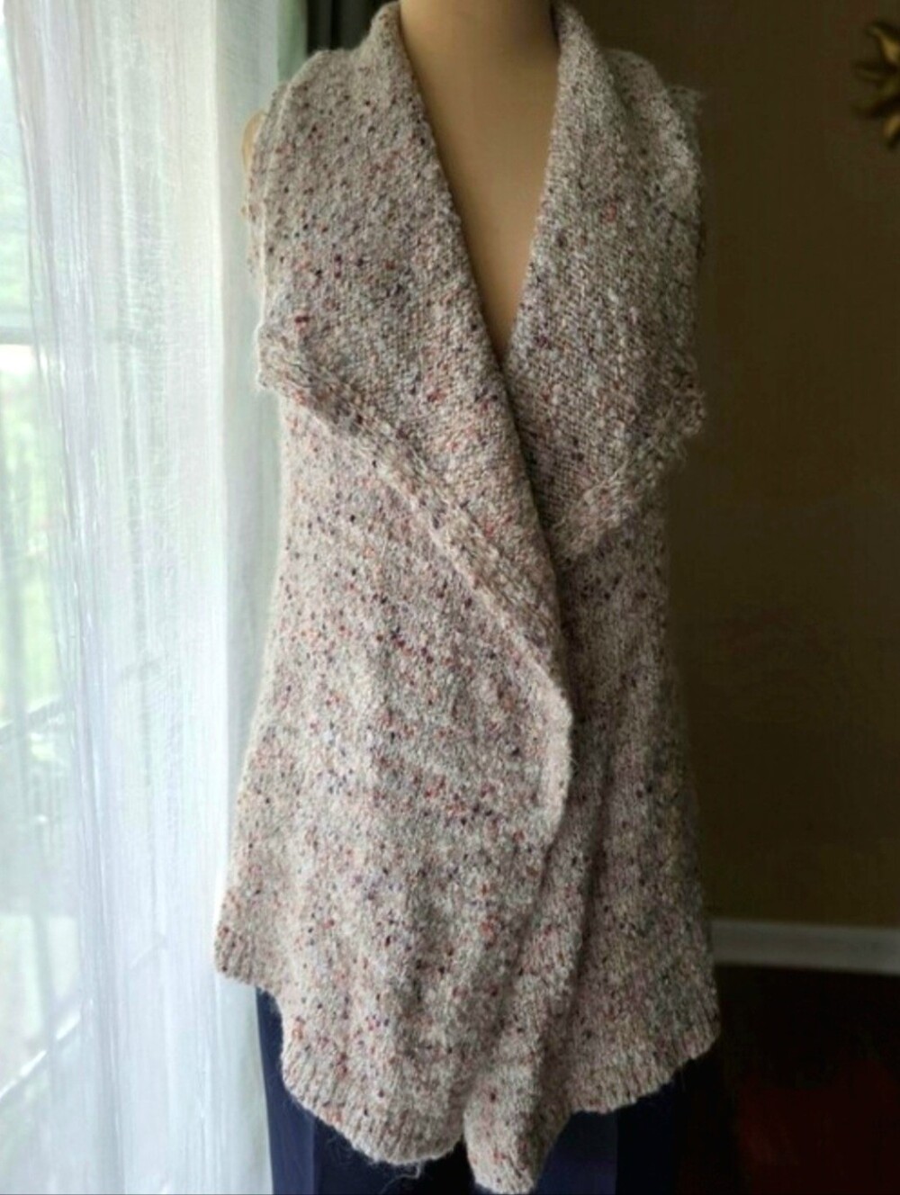 Pink Flecked Shimmer Chunky Knit Draped Shawl Collar Open Vest XS LOFT Outlet